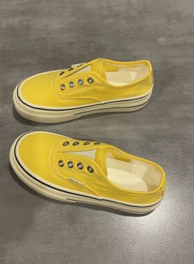 七七主人家 黄色帆布鞋女夏季透气薄款不闷脚板鞋百搭一脚蹬布鞋