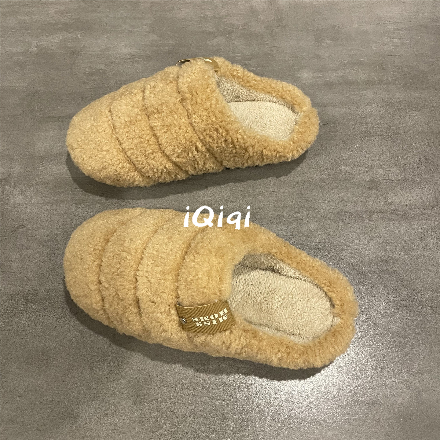 七七主人家 面包棉拖鞋女简约百搭复古毛绒保暖毛毛鞋居家棉鞋女