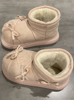 七七主人家 短筒雪地靴女保暖2025冬季新款蝴蝶结加厚防寒棉鞋女