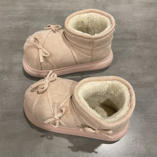 七七主人家 短筒雪地靴女保暖2025冬季新款蝴蝶结加厚防寒棉鞋女