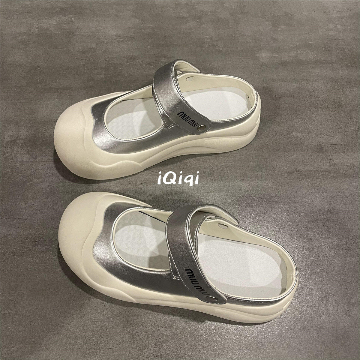 七七主人家 银色休闲夏季包头半拖鞋厚底玛丽珍鞋子女日系温柔风