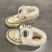 冬季 加绒帆布鞋 女高帮棉鞋 七七主人家 女保暖学生百搭厚底鞋 子女