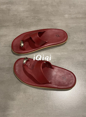 七七主人家 红色套趾人字拖夏季外穿休闲凉鞋百搭简约平底拖鞋女
