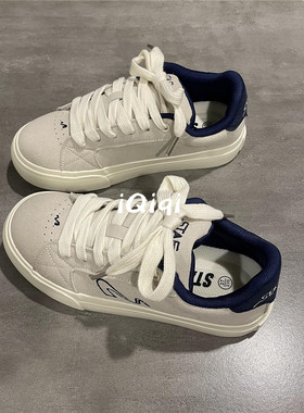 七七主人家 复古水泥灰色板鞋女韩版ins潮2025春夏新款圆头鞋子女