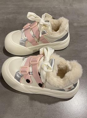 七七主人家 加绒小白鞋厚底增高运动板鞋2024冬季新款棉鞋女保暖