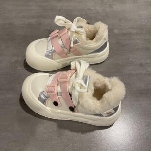 七七主人家 加绒小白鞋厚底增高运动板鞋2024冬季新款棉鞋女保暖