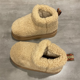 七七主人家 毛绒保暖加厚棉鞋女北方冬季甜美短靴女加绒雪地靴女