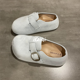 七七主人家 蓝色多巴胺夏季外穿凉鞋女懒人半拖一脚蹬厚底勃肯鞋