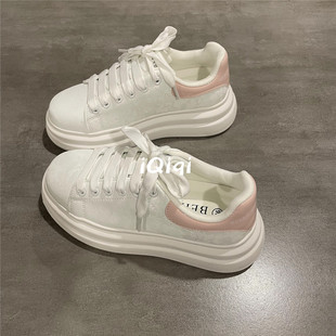 七七主人家 厚底内增高五厘米小白鞋女皮面休闲简约百搭板鞋女款