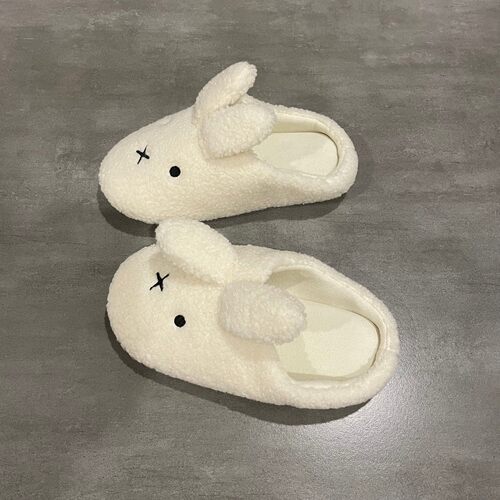 七七主人家 奶白可爱小兔子毛绒棉拖鞋女冬季居家软底包头毛毛鞋