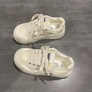 七七主人家 厚底小白鞋2024新款板鞋圆头百搭奶fufu好看的帆布鞋