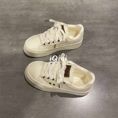 七七主人家 鞋子女学院风低帮帆布鞋女春季厚底简约小白鞋女百搭