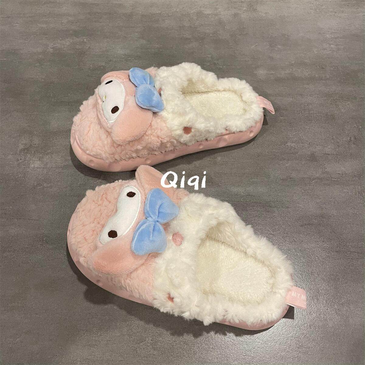 七七主人家 粉色卡通可爱毛绒棉鞋2023冬季保暖居家室内棉拖鞋女