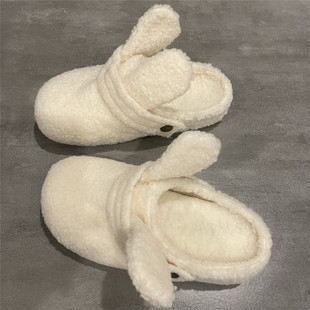 七七主人家 白色棉鞋女冬季棉拖鞋女可爱小白鞋加绒保暖勃肯鞋女