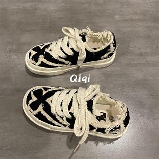 七七主人家原创设计感小众流苏乞丐鞋子女薄款帆布鞋女夏季板鞋女