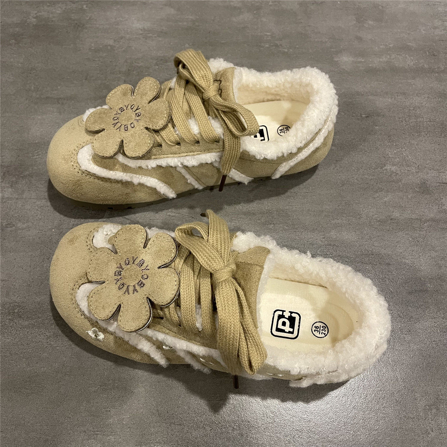 卡其色复古德训鞋冬季加绒