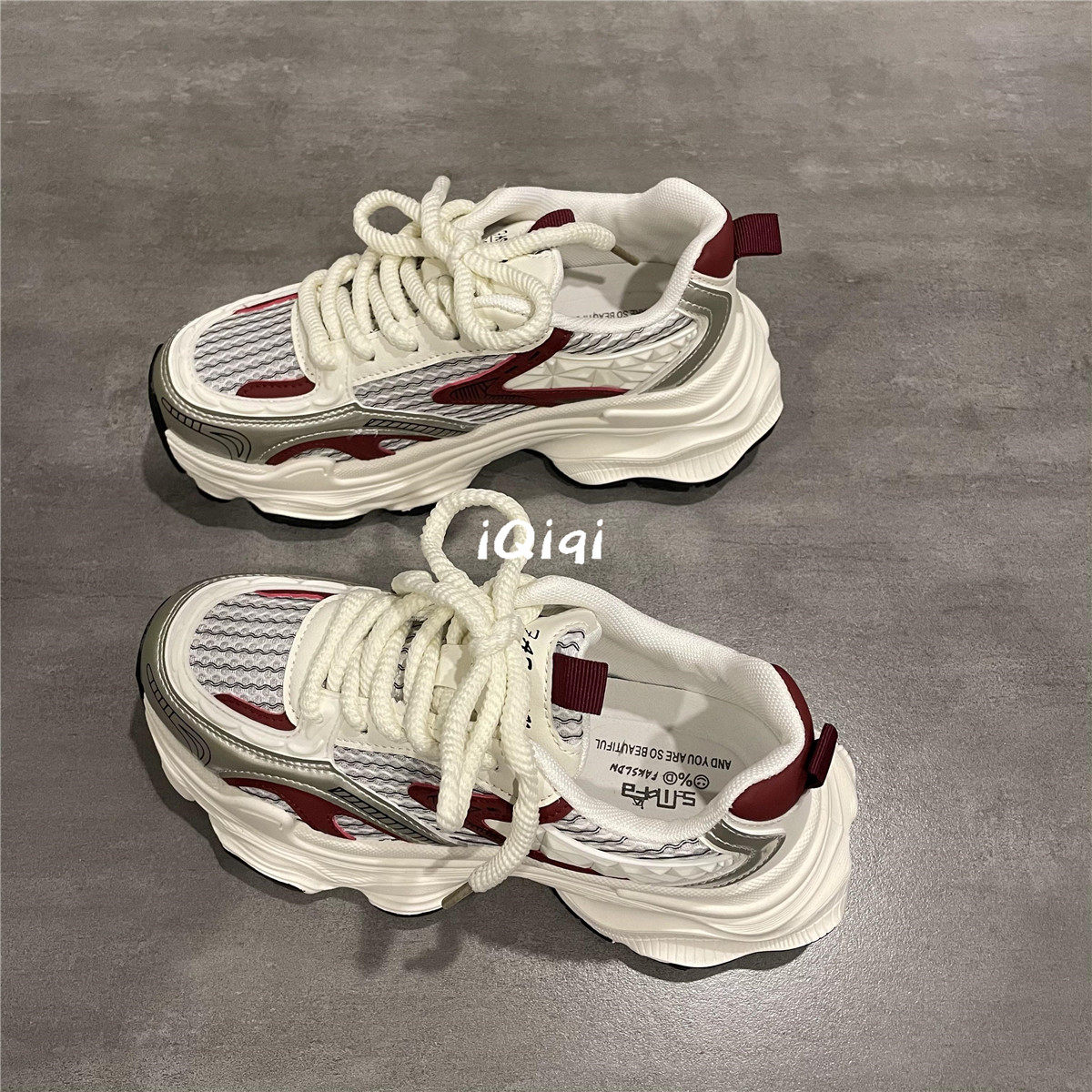 七七主人家 2024今年流行爆款老爹鞋女夏季网面透气运动鞋女厚底