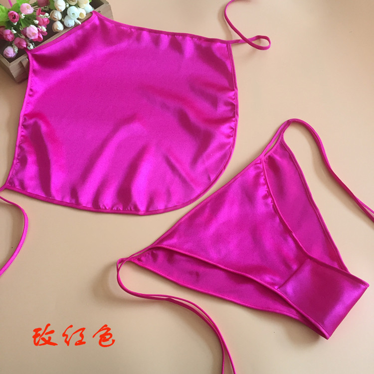限量版外贸真丝肚兜素绉缎光滑性感舒适的桑蚕丝纯色系带内裤套装