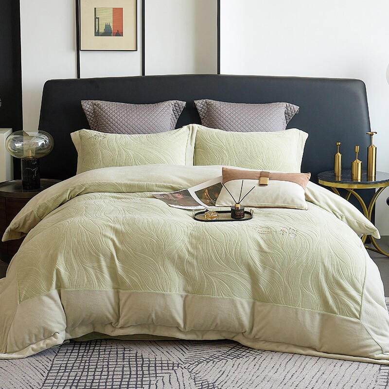 多喜爱美眠康暖绒床品 实体发货 牛奶绒雕花绒四件套 海棠之恋-绿