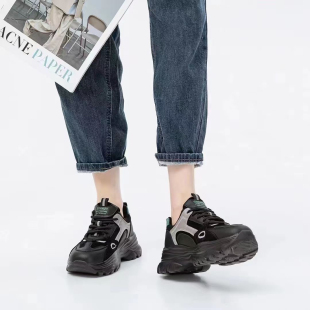 冰洁女鞋2024冬季新款运动鞋真皮平跟松糕底加绒系带休闲鞋98838