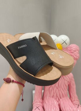 冰洁女鞋2025夏季新款凉拖鞋真皮平跟厚底软底露趾妈妈沙滩鞋M160