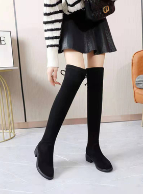 冰洁女鞋2024秋冬新款长筒靴真皮磨砂皮中跟粗跟过膝瘦瘦靴97213