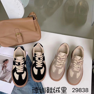 冰洁女鞋2024冬季新款板鞋真皮圆头系带德训鞋加绒学生休闲35-672