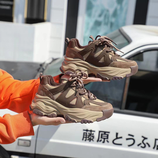 冰洁女鞋2024冬季新款运动鞋真皮厚底松糕鞋圆头加绒系带休闲6630