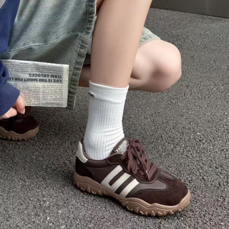 冰洁女鞋2025秋季新款单鞋真皮平跟圆头软底运动鞋系带韩版阿甘鞋