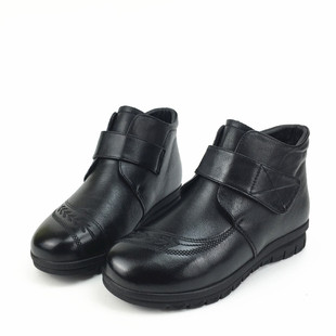 冰洁女鞋2024冬季新款短靴真皮平跟加绒棉皮鞋中老年妈妈鞋28-06