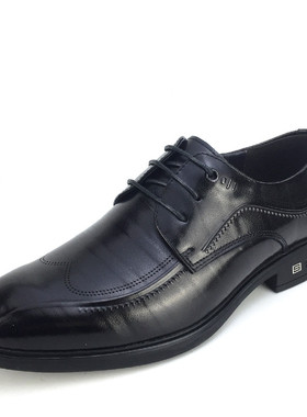 冰洁男鞋2024春季新款正装皮鞋真皮低跟方跟系带商务皮鞋潮21219