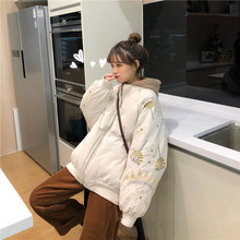 棒球服夹克棉服外套女学生棉袄潮 圣诞刺绣加厚中长款 冬季 宽松韩版