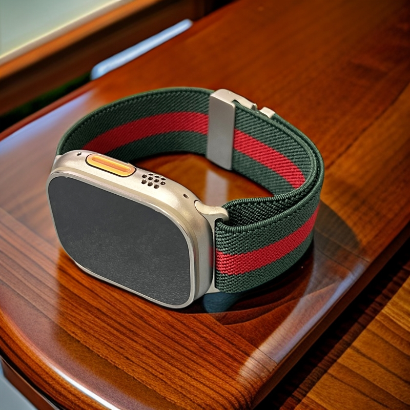 适用苹果applewatchs11S1098手表带42mm46降落伞表扣ultra2绿红绿
