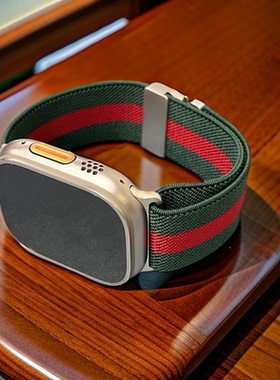 适用苹果applewatchs11S1098手表带42mm46降落伞表扣ultra2绿红绿