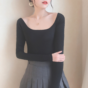 超薄紧身莫代尔薄款打底基础内衣低领秋衣单件女修身上衣打底衫