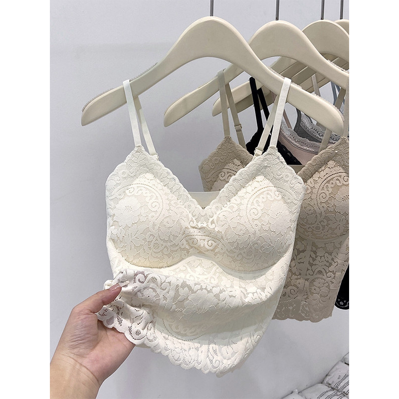白色蕾丝吊带背心女内搭春夏带胸垫美背文胸一体修身打底抹胸上衣