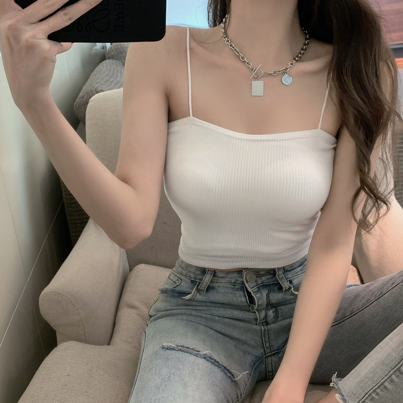 白色吊带小背心夏季新款内搭打底外穿带胸垫一体黑色抹胸上衣