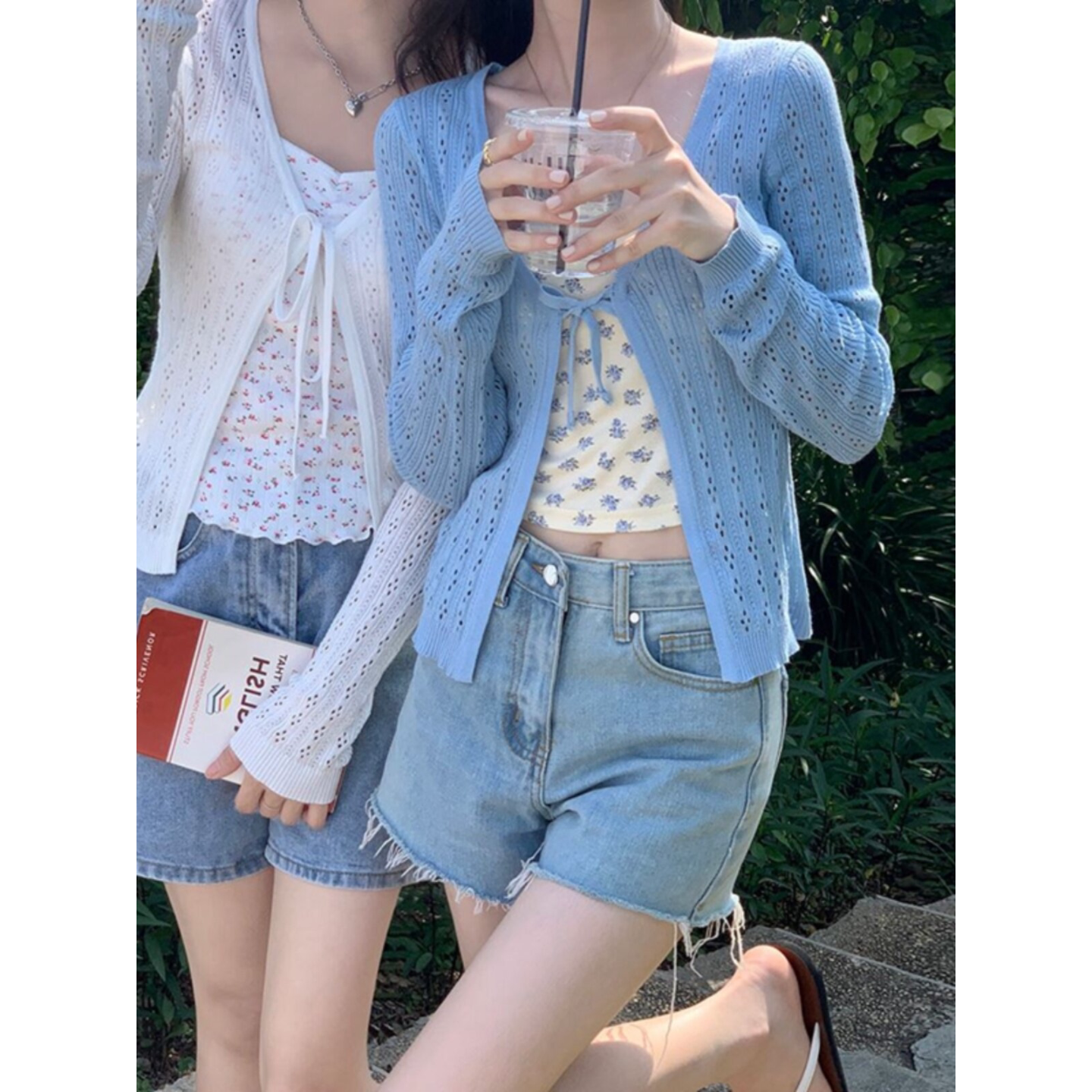 小香风镂空防晒针织开衫女薄款夏外搭系带上衣空调衫冰丝罩衫外套