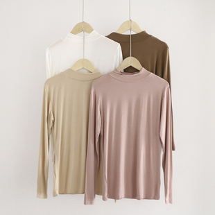 秋冬新款莫代尔中领打底衫长袖半高领百搭薄款韩版黑色t恤秋衣女