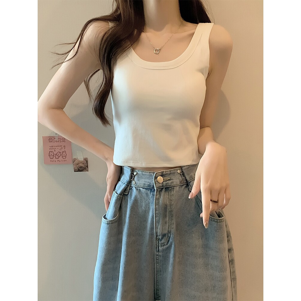 白色吊带背心女修身显瘦短款内搭打底衫秋冬外穿带胸垫运动上衣潮