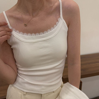 十三行2025春夏新款蕾丝边假两件打底吊带美背一体胸垫背心