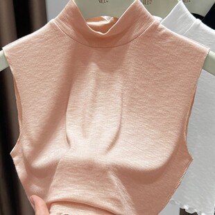 白色领子假领粉色假领子无袖背心女秋冬针织木耳边半高领搭配毛衣