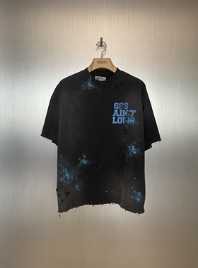 实体现货 Sssaint Louis 手工做脏旧破坏泼墨T恤韩东君卓仕琳同款