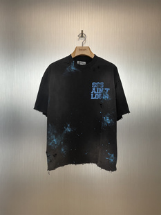 实体现货 Sssaint Louis 手工做脏旧破坏泼墨T恤韩东君卓仕琳同款
