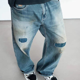 刺子补丁复古蓝染贴布水洗做旧牛仔裤 Prefab Epide 实体现货