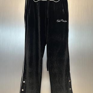 侧排扣条纹黑丝绒长裤 实体现货 Trousers Perception False