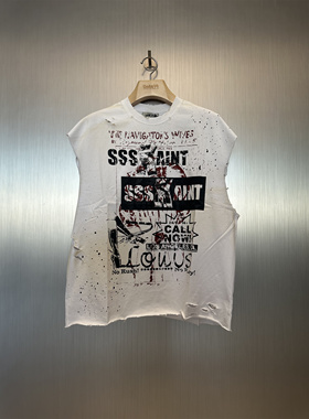 实体现货 Sssaint Louis 手工泼墨涂鸦做脏水洗做旧破坏背心