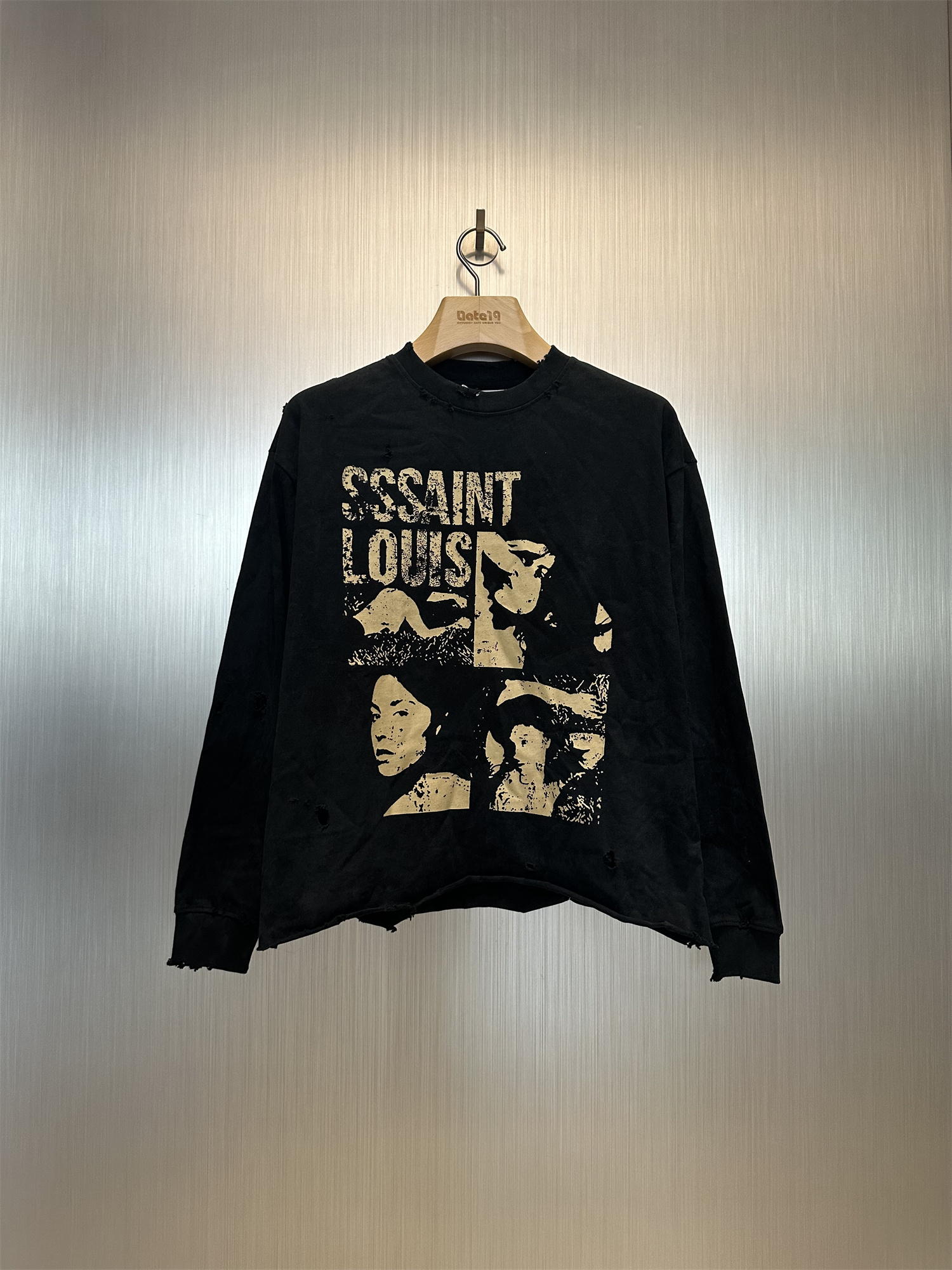 潮牌破坏人像爱心涂鸦长袖T恤