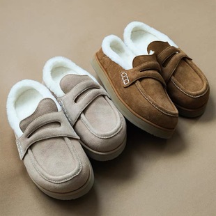 加绒高厚底茸茸保暖一脚蹬乐福鞋 Prefab 包头毛毛 Epide 实体现货