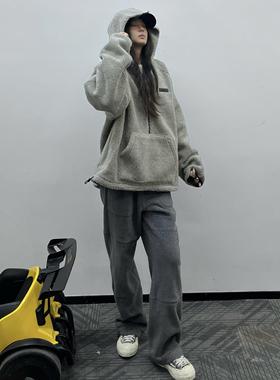 清仓 Essentials FOG复线 纯色Logo半拉链连帽摇粒绒卫衣外套